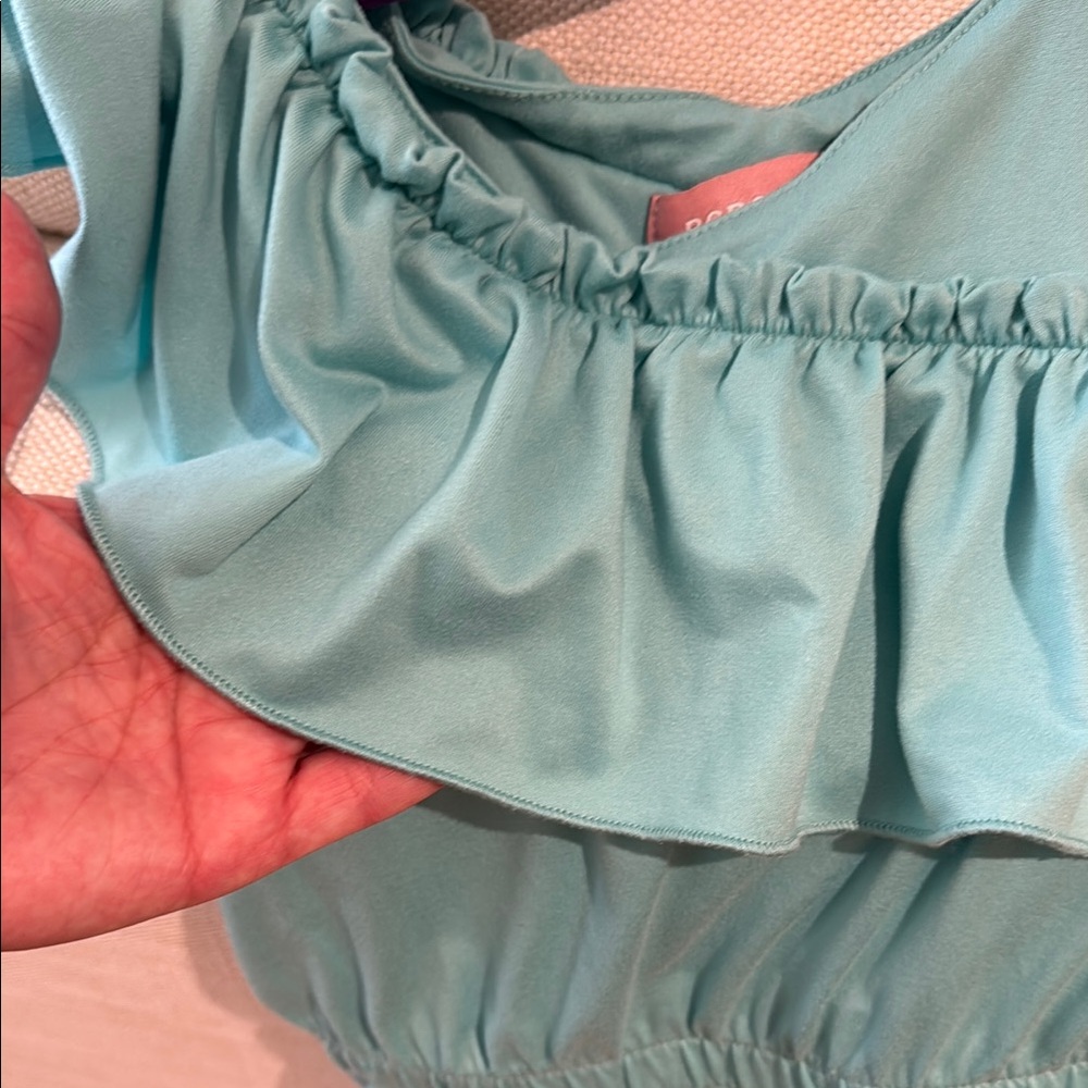 Girls' Aqua One-Shoulder Ruffle Romper - Picture 5 of 5